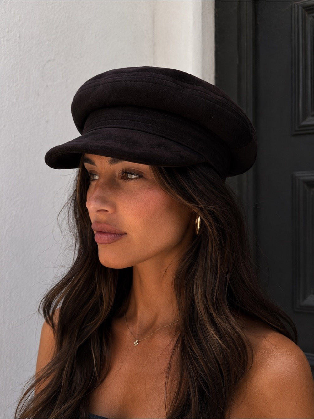 Black Baker Boy Cap - Classic Flat Top Hat